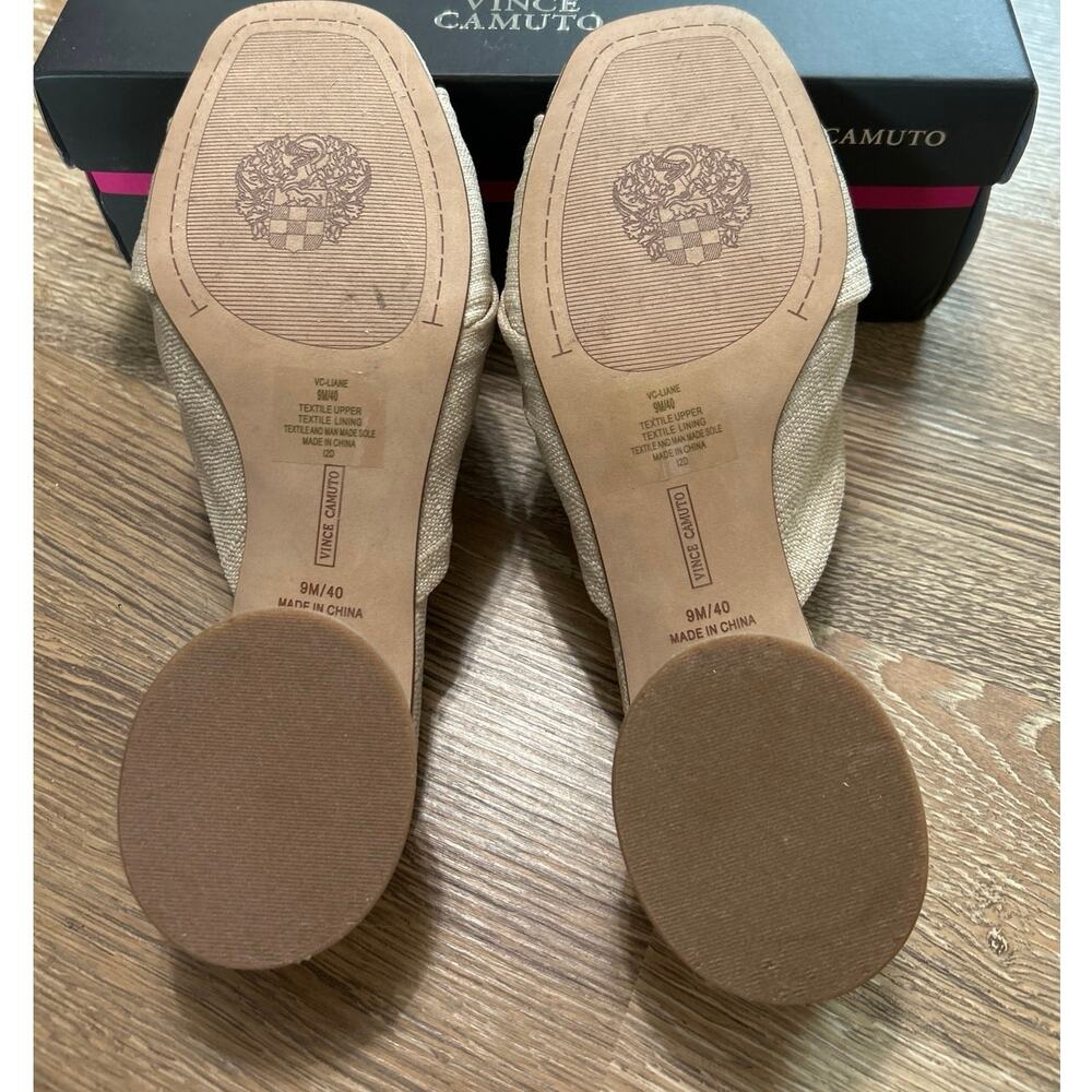 Vince Camuto Liane Natural Linen Raffia Slide Sandals Gold Ring Round Heel New 9 - Picture 8 of 14